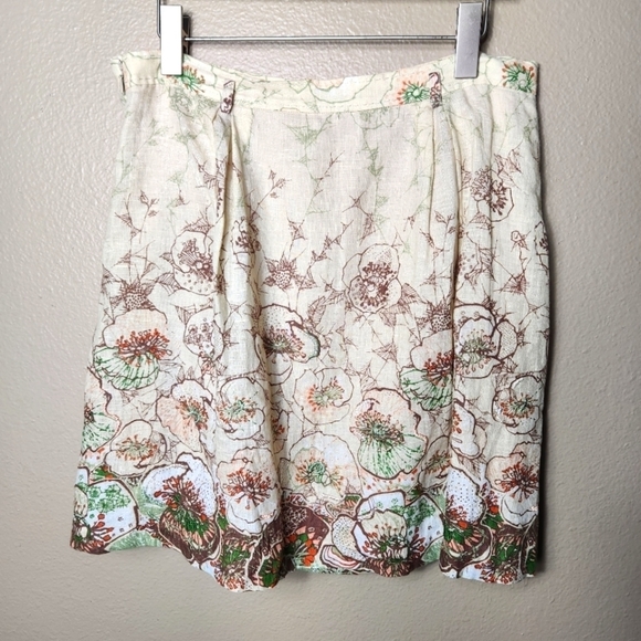 Elie Tahari 100% Linen Beige Floral Embroidered Flare Skirt-Size 12 - Picture 1 of 11